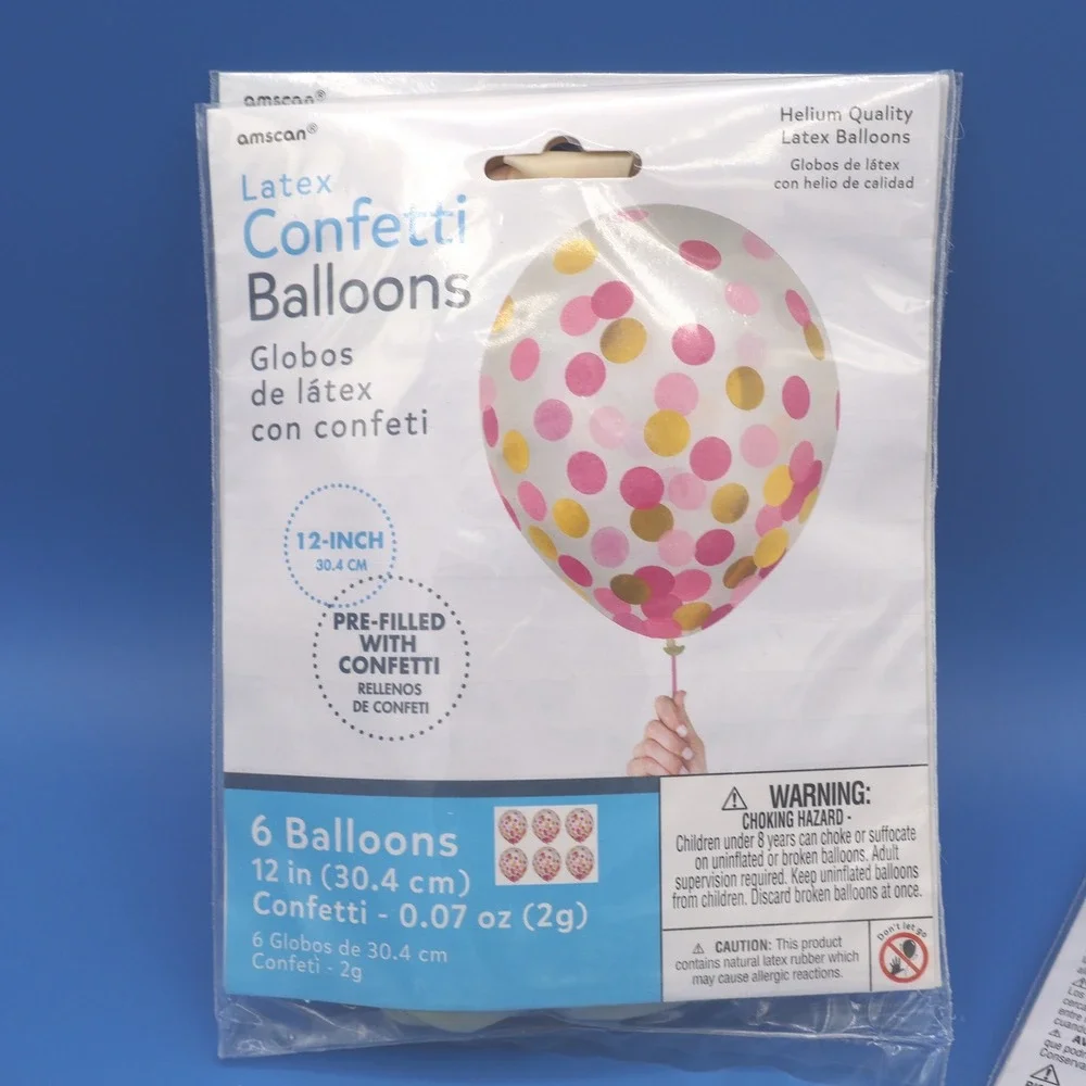Amscan Latex Confetti Balloons 12 In. 6 Pre Filled With Confetti Pink Gold White